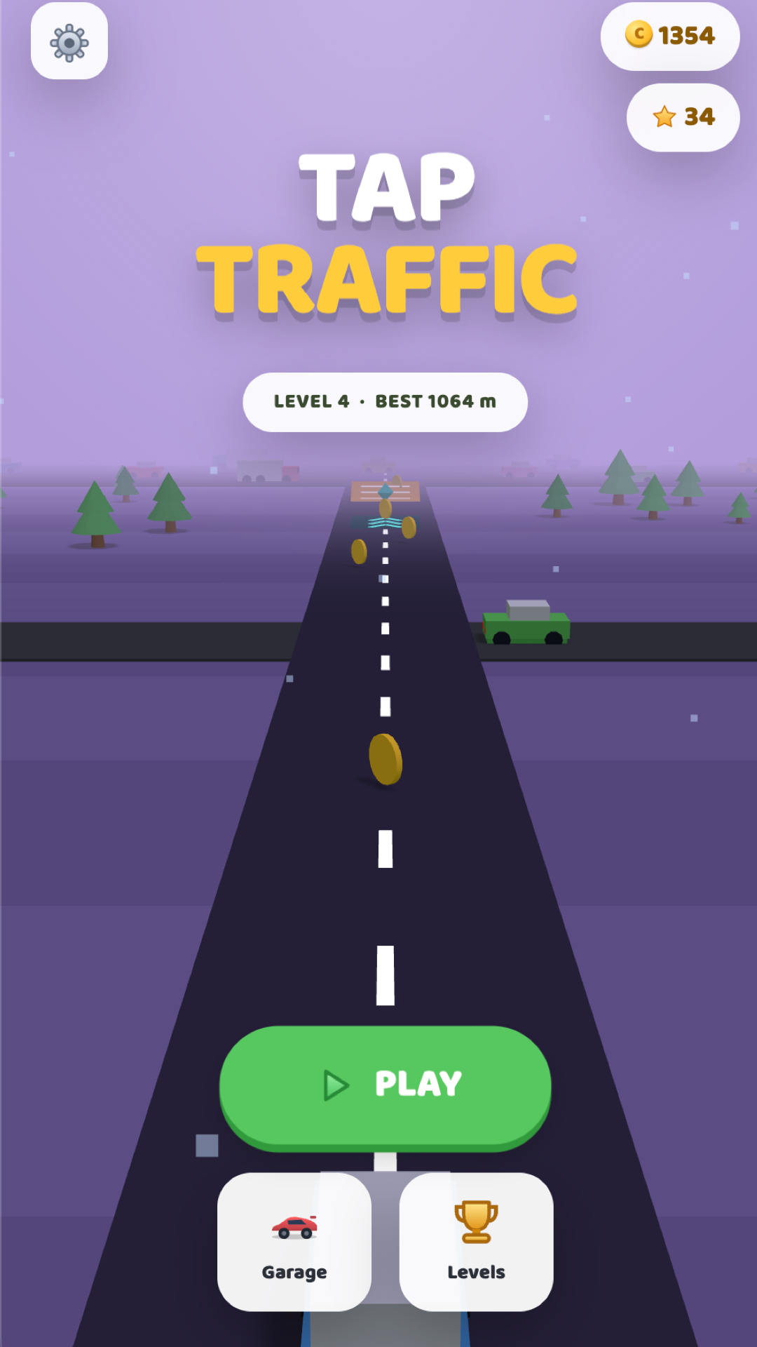 Tap Traffic gameplay on an iPhone: a car timing a run through traffic